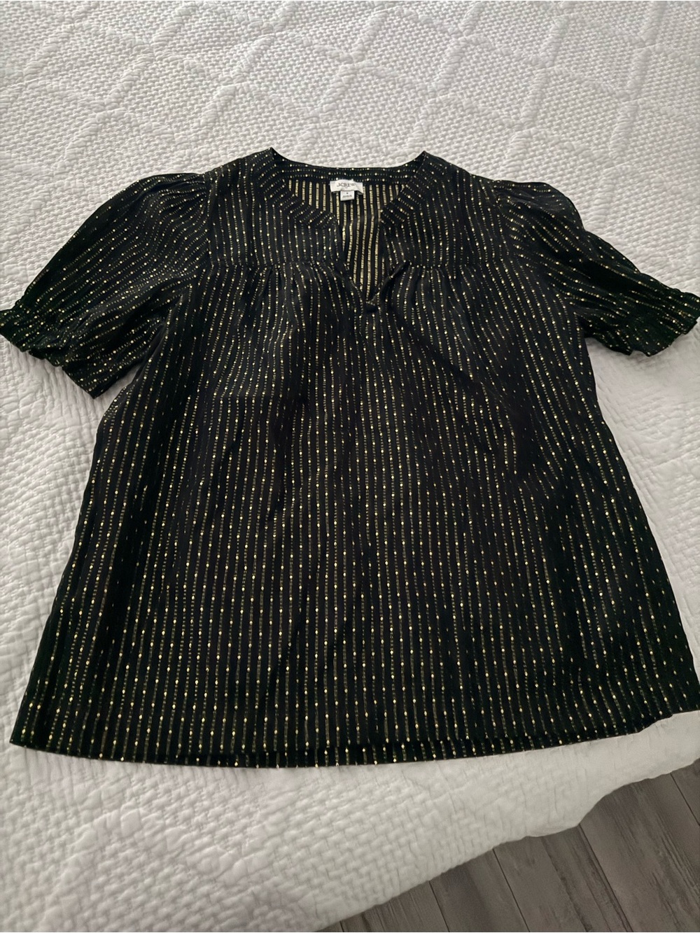 J. Crew Black Top with Metallic Gold Pinstripes